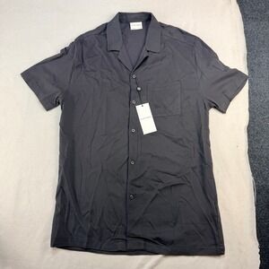 Elliot Pierce Mens Camp Collar Shirt Charcoal Gray Rayon soft lightweight Sz‎ S